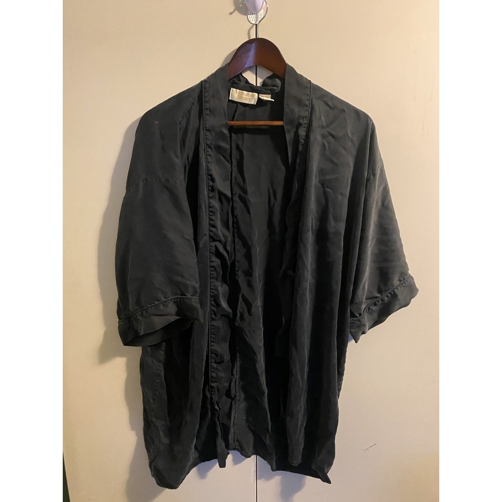 Vintage Victoria's Secret Gold Label Silk Robe Black One Size
